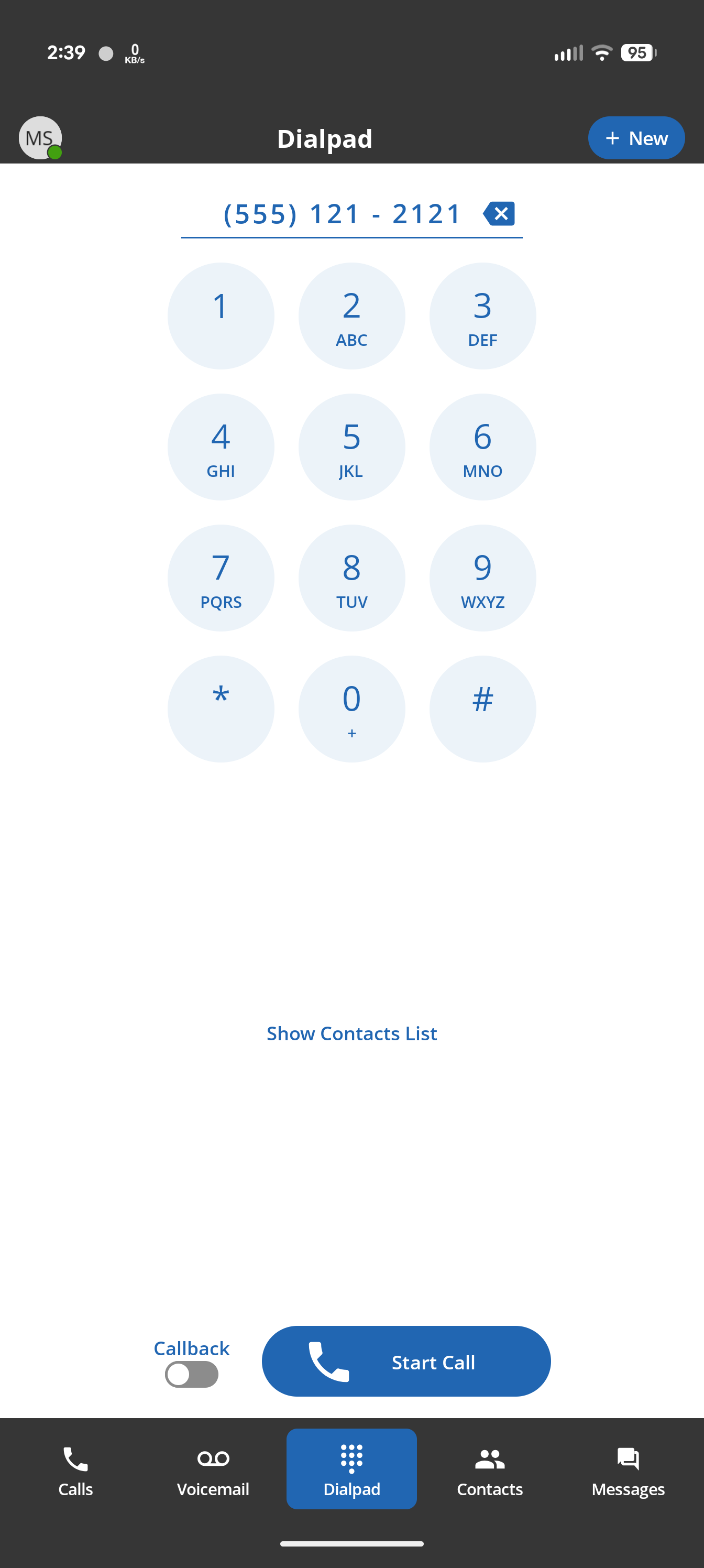 ConnectUC mobile dial pad ready to place a business call